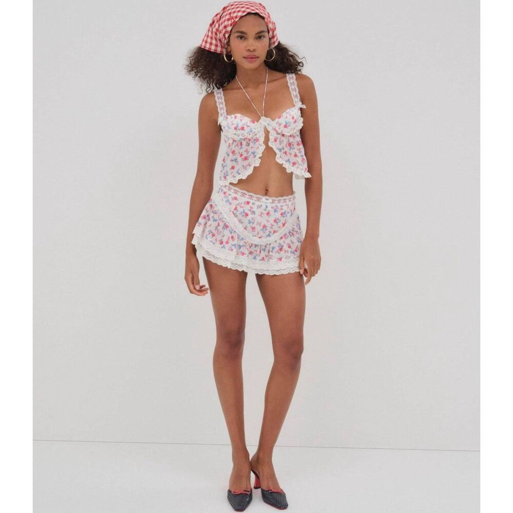 For Love & Lemons Ditsy Day Mini Skirt | M | Floral White | NWT